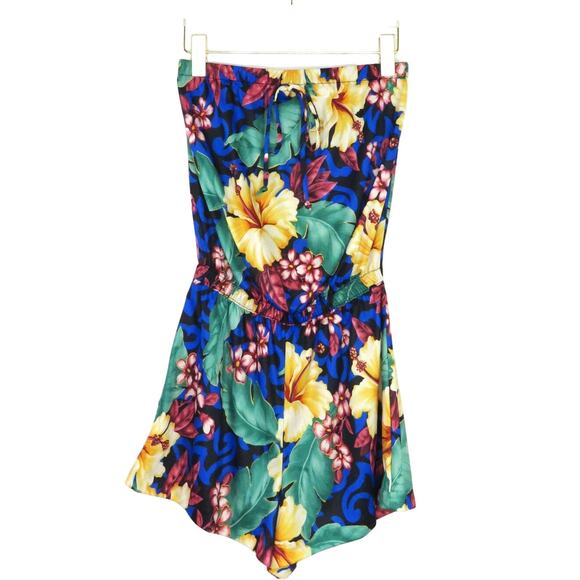 Y2k Granada New York Tropical Hawaiian Hibiscus Strapless Romper Small - Picture 3 of 6